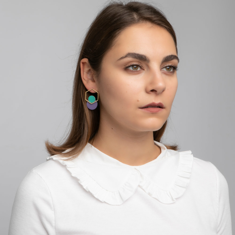Statement Leather and Brass Stud Earrings
