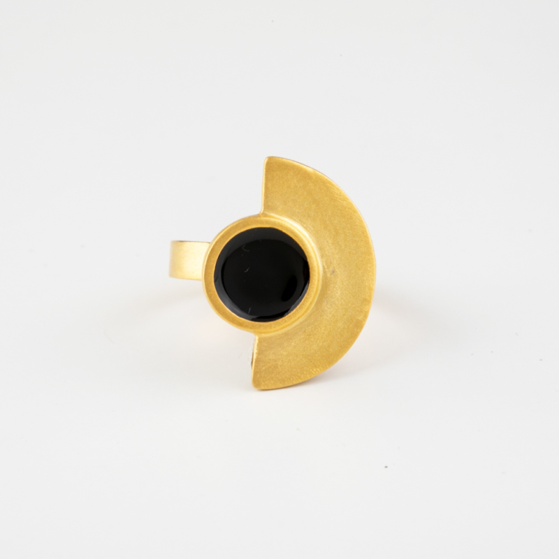 Semi Circle Gold Ring with Enamel