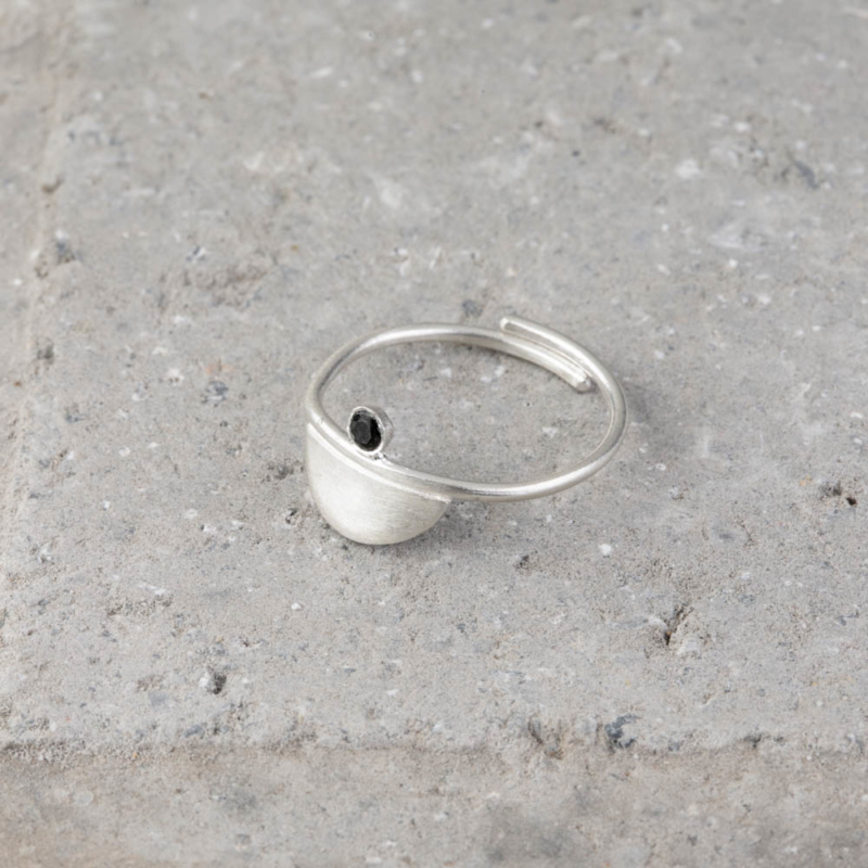 Silver Ring with Black Zircon Gemstone