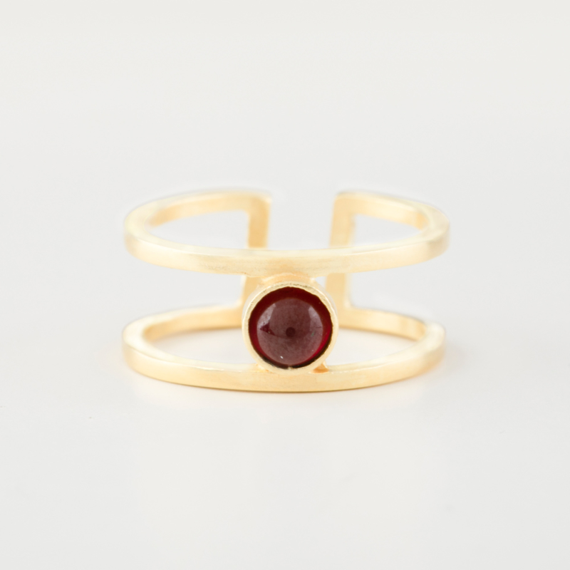 Gold Double Band Ring with Gemstone